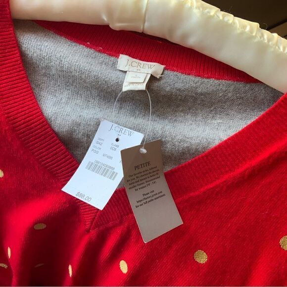 JCrew Red & Gold Women’s Sweater V-neck LP - Picture 3 of 16